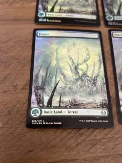 MTG ONE Forest FOIL 266/271 L Full Art x4 Playset Magic 4 Card Lot - Image 3
