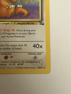 Pokemon Card Fossil Dragonite 19/62 Near Mint - Image 5