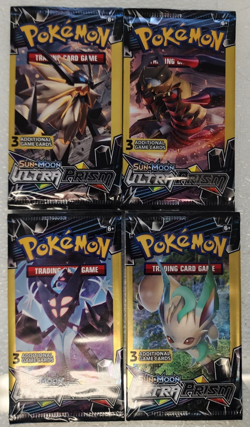 POKEMON SUN & MOON ULTRA PRISM 3 CARD BOOSTER PACK ART SET (4) NEW PACKS - Image 1