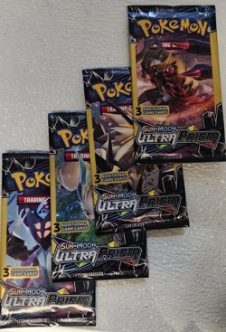 POKEMON SUN & MOON ULTRA PRISM 3 CARD BOOSTER PACK ART SET (4) NEW PACKS - Image 2