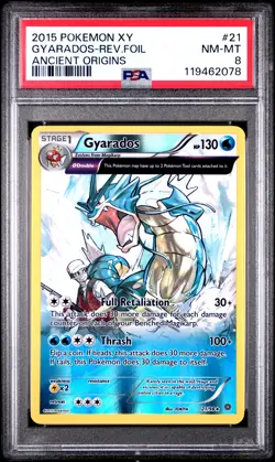 2015 POKEMON XY ANCIENT ORIGINS #21 GYARADOS-REVERSE FOIL PSA 8 - Image 1