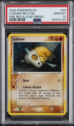 2004 POKEMON EX FIRE RED & LEAF GREEN #60 CUBONE-REVERSE FOIL PSA 10 - Image 1
