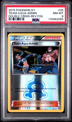 2015 POKEMON XY DOUBLE CRISIS #25 TEAM AQUA ADMIN-REVERSE FOIL PSA 8 - Image 1