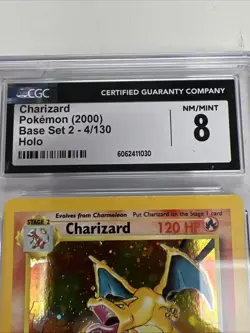 Charizard CGC 8 Pokemon WOTC 2000 Base Set 2 #4 Cosmos Holo & Partial Wing Swirl - Image 2