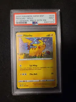 2020 Pokemon Sword Shield BSP '21 General Mills 25th Ann Pikachu Holo PSA 9 #039 - Image 1