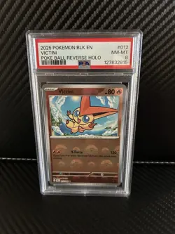 PSA 8 VICTINI #012 BLACK BOLT POKE BALL REVERSE HOLO 2025 POKEMON ENGLISH!! - Image 1