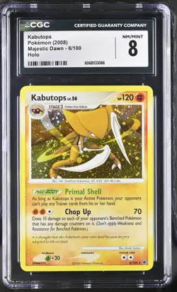 CGC 8 Kabutops 2008 Majestic Dawn 6/100 Holo SWIRL Pokemon Card - Image 1