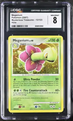 CGC 8 Meganium 2007 Mysterious Treasures 13/123 Holo Pokemon Card - Image 1
