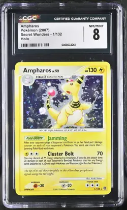 CGC 8 Ampharos 2007 Secret Wonders 1/132 Holo SWIRL Pokemon Card - Image 1