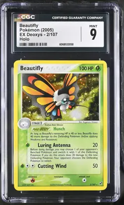 CGC 9 MINT Beautifly 2005 EX Deoxys 2/107 Holo Pokemon Card - Image 1