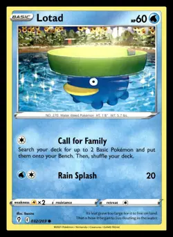 Lotad Common 032/203 SWSH07: Evolving Skies Pokemon Card - Image 1