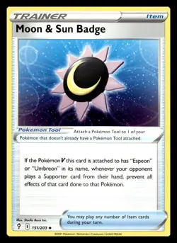 Moon & Sun Badge Uncommon 151/203 SWSH07: Evolving Skies Pokemon Card - Image 1