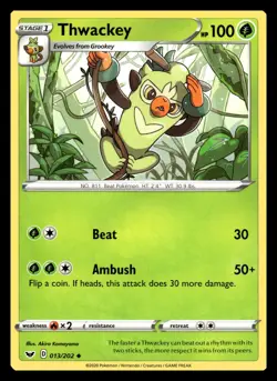Thwackey (013) Uncommon 013/202 SWSH01: Sword & Shield Base Set Pokemon Card - Image 1