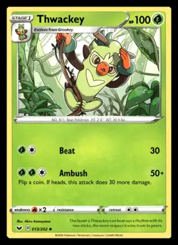 Thwackey (013) Uncommon 013/202 SWSH01: Sword & Shield Base Set Pokemon Card - Image 1