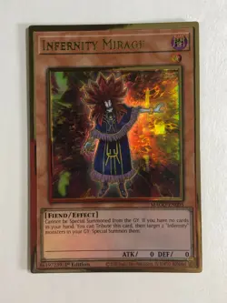 Yugioh! TCG Premium Gold Rare 1st Edition Infernity Mirage MAGO-EN005 NM - Image 1