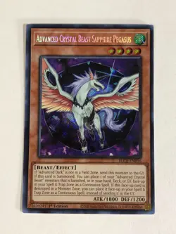 Yugioh! Secret Rare 1st Ed Advanced Crystal Beast Sapphire Pegasus BLCR-EN016 - Image 1