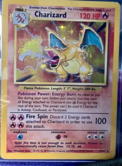 Pokemon Charizard 120 HP Holo Rare Card 4/102 1995 Wizards Base Set - Image 1