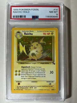 1999 Pokemon Fossil RAICHU Holo #14 PSA 8 RARE NM-MT! - Image 1