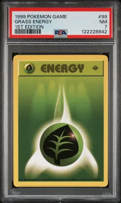 1999 POKEMON BASE SET 1ST EDITION #99 GRASS ENERGY PSA 7 - Image 1