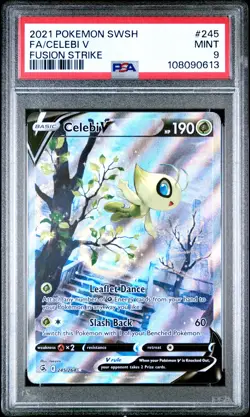 2021 POKEMON SWORD & SHIELD FUSION STRIKE #245 FULL ART/CELEBI V PSA 9 - Image 1