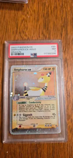 POKEMON - 2003 EX DRAGON #89 89/97 - AMPHAROS EX - HOLO PSA 7 Swirl NM Near Mint - Image 1