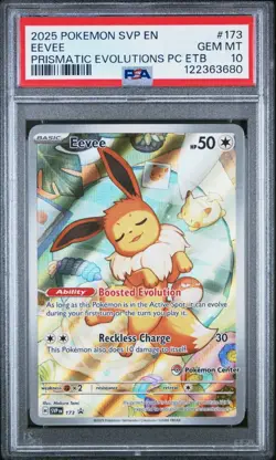 2025 POKEMON PRISMATIC EVOLUTIONS POKEMON CENTER ETB PROMO #173 EEVEE PSA 10 - Image 1