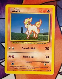 Ponyta 60/102 Base Set Unlimited WOTC Vintage Pokemon Card - Image 1