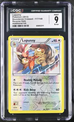 CGC 9 MINT Lopunny 2012 Boundaries Crossed 117/149 Reverse Holo Pokemon Card - Image 1