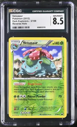 CGC 8.5 Venusaur 2012 Dark Explorers 3/108 Reverse Holo Pokemon Card - Image 1