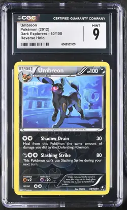 CGC 9 MINT Umbreon 2012 Dark Explorers 60/108 Reverse Holo Pokemon Card - Image 1