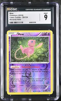 CGC 9 MINT Mew 2016 Fates Collide 29/124 Reverse Holo Pokemon Card - Image 1