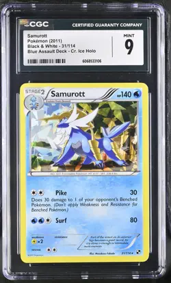 CGC 9 MINT Samurott 2011 Black & White 31/114 Cracked Ice Pokemon Card - Image 1