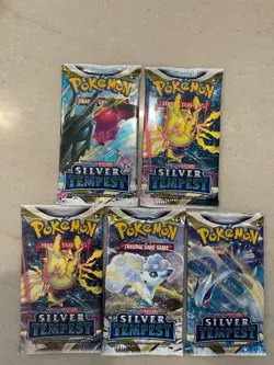 Lot of 5 Pokemon TCG Sword and Shield Silver Tempest Booster Packs (SEALED) - Image 1