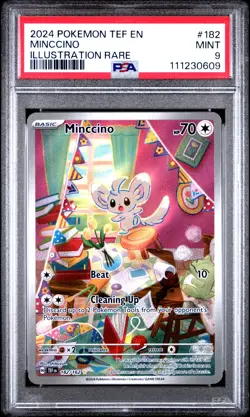 Pokemon TCG Minccino 182/162 Temporal Forces Illustration Rare Card - PSA 9 MINT - Image 1
