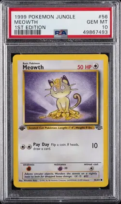 1999 POKEMON JUNGLE 1ST ED #56 MEOWTH PSA 10 - Image 1