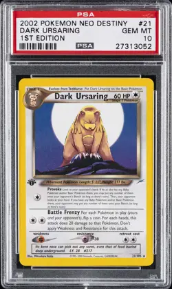 2002 POKEMON NEO DESTINY 1ST ED #21 DARK URSARING PSA 10 - Image 1
