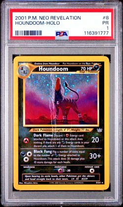 PSA 1 2001 Neo Revelation Houndoom 8/64 Holo Foil Rare Pokemon WOTC - Image 1