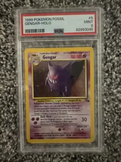 Pokemon TCG Gengar 5/62 Unlimited Fossil Holo Rare PSA 9 Mint - Image 1