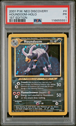 PSA 1 2001 Neo Discovery 1st EDITION Houndoom 4/75 Holo Foil Pokemon WOTC - Image 1