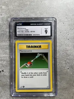 Pokemon Card 1st Ed Maintenance CGC 9 Mint, Base Set 83/102, 1999 - Image 1