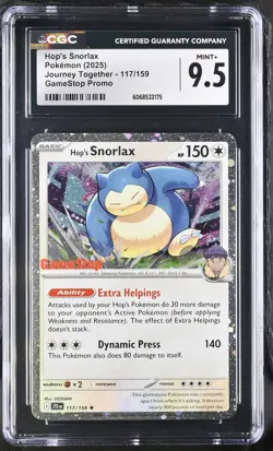 CGC 9.5 Hop's Snorlax 2025 Journey Together 117/159 GameStop Promo Pokemon Card - Image 1