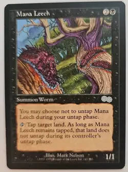 MTG Magic The Gathering Card Mana Leech Summon Worm Black Urza's Saga - Image 1