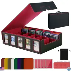Red Card Storage Box with Handle - 5-Row Case Holds 4000+ Cards for MTG/Yu-Gi-Oh - Image 1