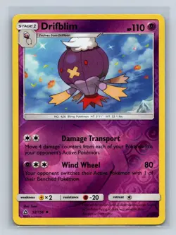 Drifblim #52/156 SM - Ultra Prism Reverse Holo Pokemon LP - Image 1