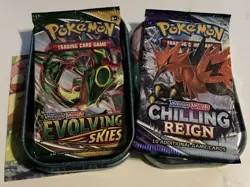 TWO PACKS POKEMON CARDS UNOPENED EVOLVING SKIES & CHILLING REIGN SEALED WITH TIN - Image 1
