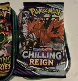 TWO PACKS POKEMON CARDS UNOPENED EVOLVING SKIES & CHILLING REIGN SEALED WITH TIN - Image 2
