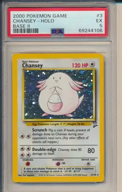 2000 Pokemon Game #3 Chansey Holo Base II PSA 5 - Image 1