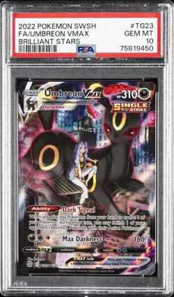2022 POKEMON SWORD & SHIELD BRILLIANT STARS #TG23 FULL ART/UMBREON VMAX PSA 10 - Image 1