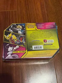 Pokemon TCG Mewtwo & Mew GX Tag Team Tin FACTORY SEALED SMALL DENT IN LID - Image 2
