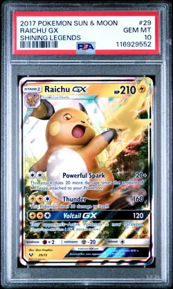 2017 POKEMON SUN & MOON SHINING LEGENDS #29 RAICHU GX PSA 10 - Image 1
